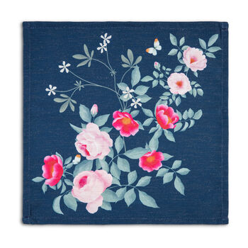 Luxury Linen Like Floral Napkins Rose Garden Navy Blue, 3 of 6