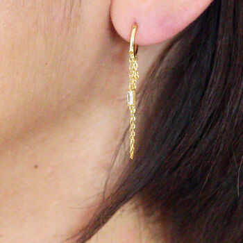 Double Tassel Cz Sterling Silver Hoop Earrings, 3 of 5