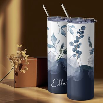 Elegant Blue Floral Tumbler Travel Cup, 5 of 6