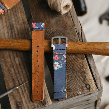 'Blue Flower' Leather Smartwatch Strap; Handmade Band, 6 of 8