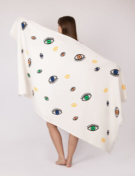 White With Mini Evil Eye Organic Cotton Peshtemal Towel, 3 of 6