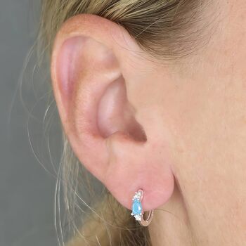 Sterling Silver Turquoise Huggie Hoop Earrings, 4 of 7