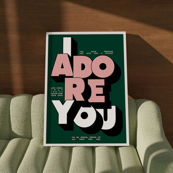 I Adore You | Poster | Wall Art | A5 A4 A3 | | Bold | Typographic | Quote | Wall Decor | House Music Print, 3 of 8