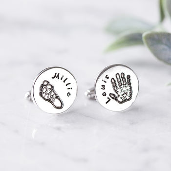 Personalised Round Hand And Foot Print Cufflinks, 3 of 10