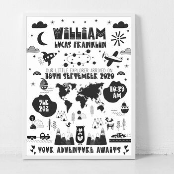 Personalised Keepsake Birth Print Monochrome Explorer, 3 of 4