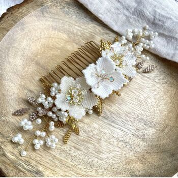 Handbeaded Floral Bridal Crystal And Pearl Haircomb, 3 of 6