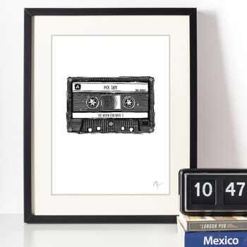 Personalised Linocut Cassette Tape Art Print, 6 of 12
