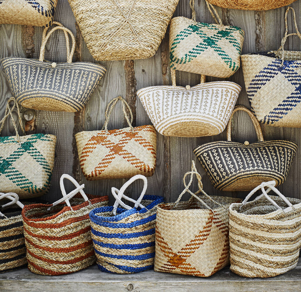 Colourful Striped Seagrass Baskets With Handles, 1 of 5