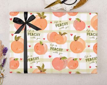 Valentine Wrapping Paper With Peach Pun Design, Three Sheet Pack, 2 of 2