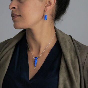 Sapphire Blue Fused Glass Drop Earrings, 10 of 12