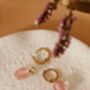 Natural Rose Quartz Lily Twisted Huggie Hoop Earrings, thumbnail 2 of 10