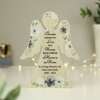 Personalised Memorial Wooden Angel Christmas Ornament, 3 of 6