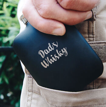Dad's Personalised Hip Flask, Favourite Drink In Black, 2 of 3