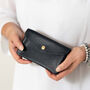 Navy Blue Leather Popper Purse, thumbnail 1 of 5