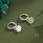 Aster Flower Charmed Hoop Earrings In Sterling Silver, thumbnail 6 of 11