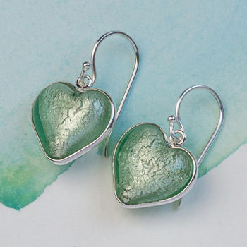 Heart Earrings In Silver And Murano Glass, 9 of 12