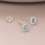 Sterling Silver Blue Opal Daisy Stud Earrings, thumbnail 2 of 11
