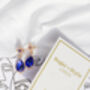 Blue Rose Gold Tear Drop Dangle Earrings, thumbnail 4 of 5