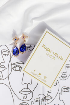 Blue Rose Gold Tear Drop Dangle Earrings, 4 of 5