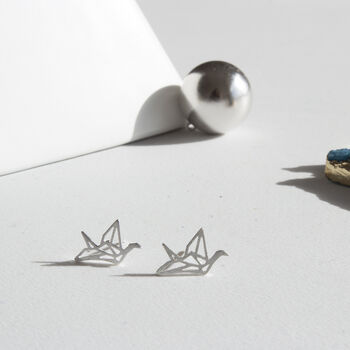 Sterling Silver Origami Crane Earrings In A Gift Box, 3 of 9