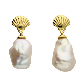 Gold Plated Natural Keshi Pearl Drop Modern Earrings, 4 of 5