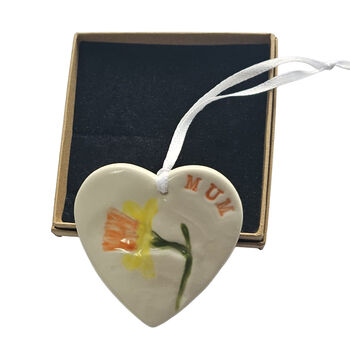 Handmade Ceramic Heart – Daffodil And “Mum” Keepsake Gift, 6 of 11