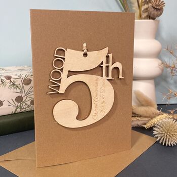 Personalised 5th Wood Wedding Anniversary Card, 10 of 10