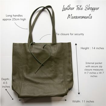 Mustard Olive Or Grey Leather Tote Shopper, 7 of 9