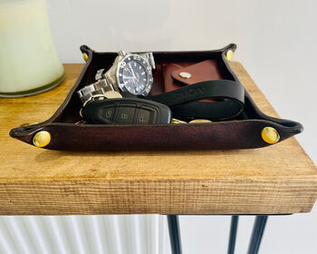 Personalised Leather Desk Coin Tray, Chocolate Brown, 6 of 12