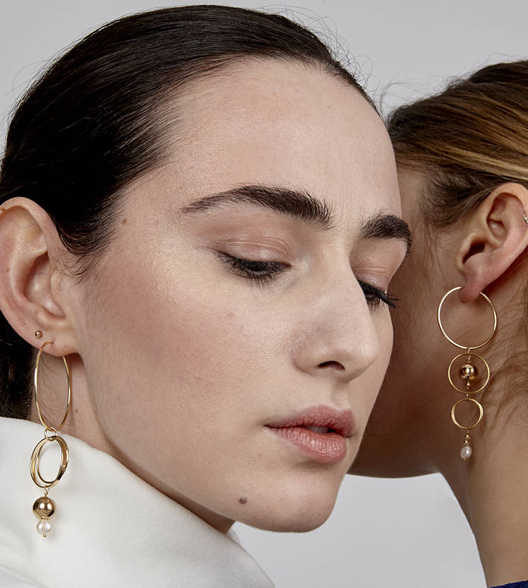 Melanie Mismatched Gold Fill And Pearl Hoop Earrings, 1 of 3