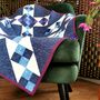Handmade Patchwork Lap Quilt/Throw, Blues And Purples, thumbnail 2 of 11