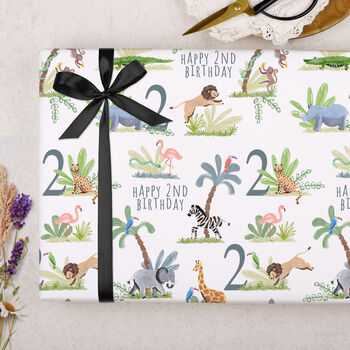 Three Sheets Of 2nd Birthday Safari Wrapping Paper, 2 of 2