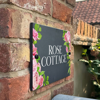 Pink Roses Slate House Number Or Name Sign, 2 of 3