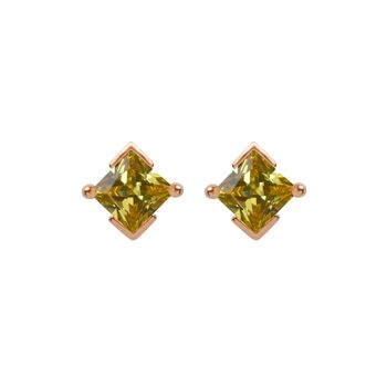 Rose Gold Princess Cut Birthstone Earrings November Topaz, 2 of 5