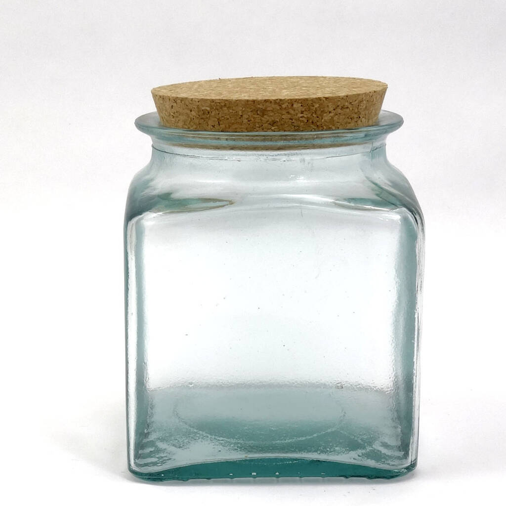 Recycled Glass Storage Jars Square + Cork Lids Set By The Recycled