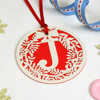 Papercut Wreath Initial Gift Tag, 3 of 5