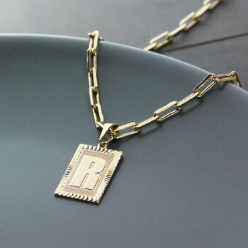 Rectangle Initial Pendant Chunky Chain Necklace, 5 of 10