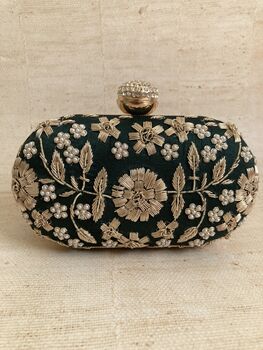 Emerald Green Pearl Oval Clutch Bag, 2 of 10