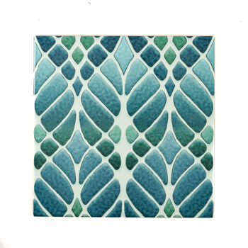 Art Nouveau Blue Turquoise Handprinted Ceramic Tile, 12 of 12