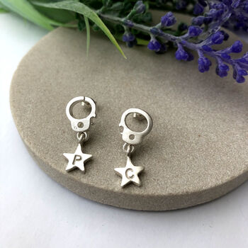 Friendship Handcuff Initial Star Silver Earrings, 10 of 10
