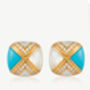 Gold Genuine Turquoise Stone Earrings With Mother Of Pearl, thumbnail 4 of 7