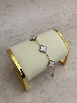 Rose Gold White Clover Charm Bracelet, 3 of 5