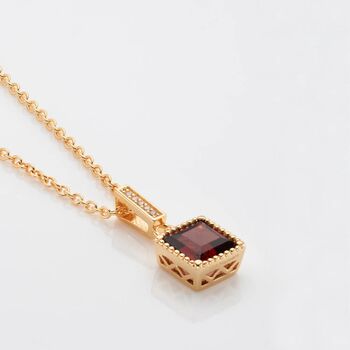 Garnet 18k Gold Plated Square Necklace, 2 of 3