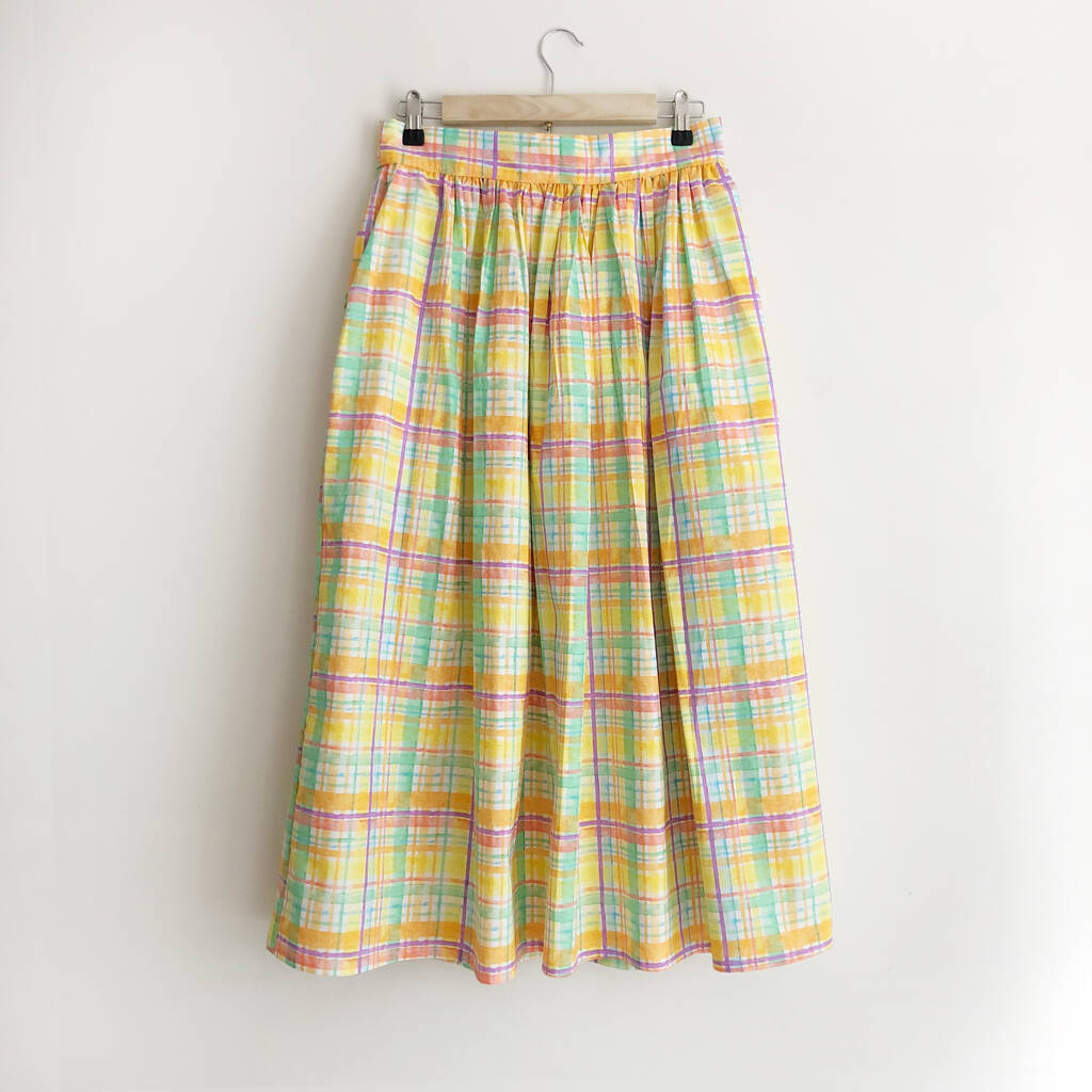 Pastel Check Cotton Midi Skirt, 1 of 6