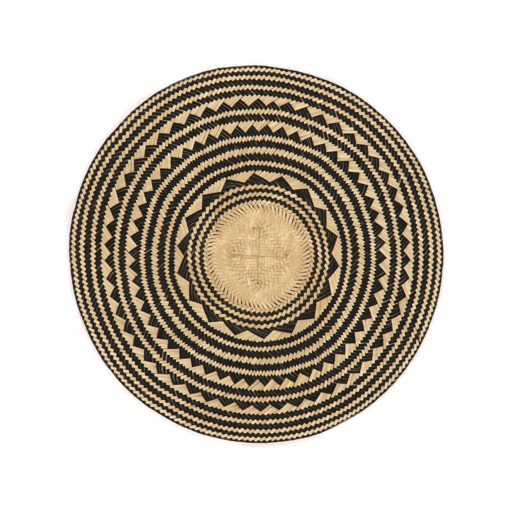 Woven Natural Straw Black Circular, Round Straw Placemats
