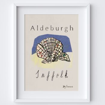 Aldeburgh Suffolk Coast Poster Seafood Scallop Beach Sculpture Travel Print, 2 of 2