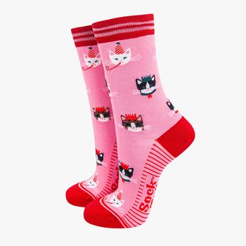 Party Cats Bamboo Socks Gift Box Women's Pink Navy, 3 of 4