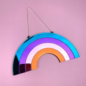Multicoloured Rainbow Hanging Wall Mirror, 2 of 6