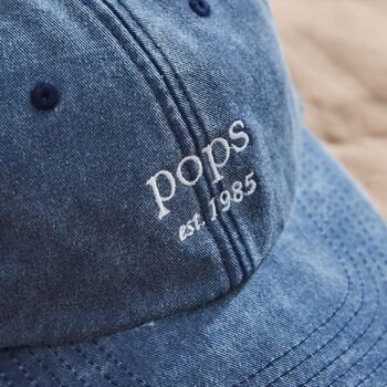 Personalised Family Vintage Cap In Denim Blue, 2 of 3