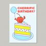 Funny Cute Cherrific Cherry Happy Birthday Cake Card, thumbnail 2 of 4
